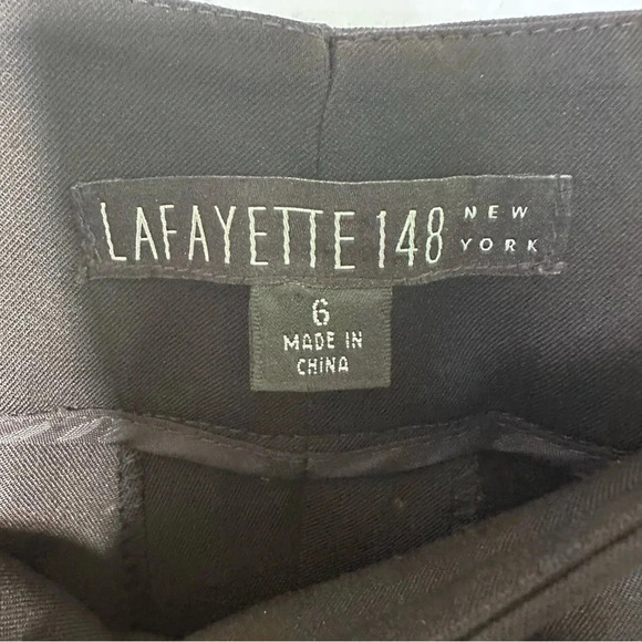 Lafayette 148 New York Black Stretch Wool Flat Front Pleated Straight Pants 6 - Picture 8 of 8
